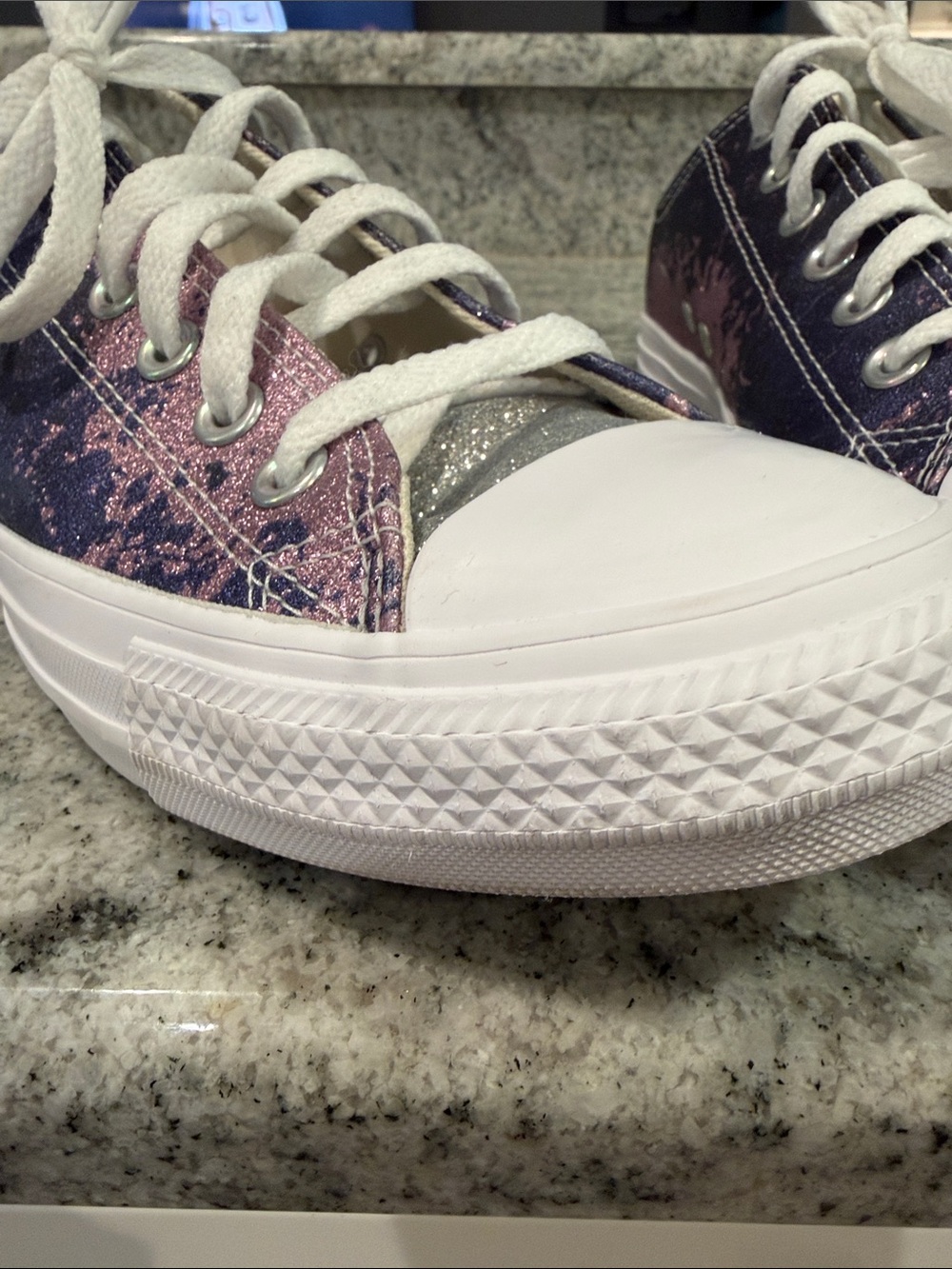 Converse Low-Top Sneakers in Navy/Purple with Silver Glitter Accent - Picture 7 of 16
